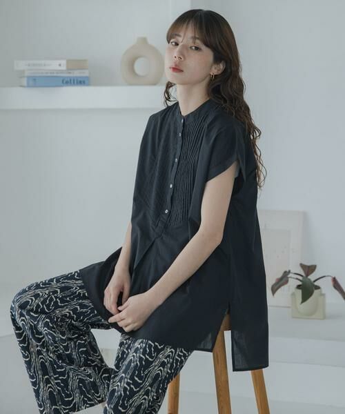Sonny Label / サニーレーベル シャツ・ブラウス | エアリーコットンピンタックドレスシャツ（ブラック）