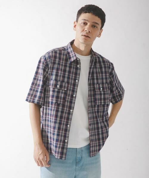 Sonny Label / サニーレーベル シャツ・ブラウス | ワッシャーチェックショートスリーブシャツ（ブルー系その他）