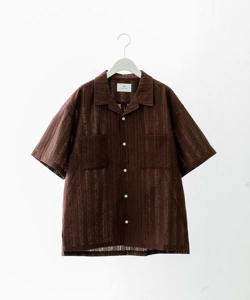 Sonny Label / サニーレーベル シャツ・ブラウス | レース刺繍ショートスリーブシャツ（ブラウン）