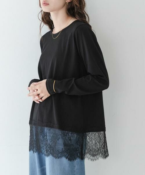 Sonny Label / サニーレーベル Tシャツ | 『WEB限定』ルーズフィットレースヘムロングTシャツ（ブラック）