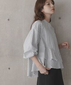 Sonny Label / サニーレーベル シャツ・ブラウス | 『WEB限定』バンドカラーフリルストライプシャツ