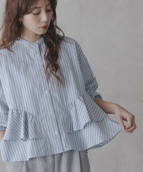 Sonny Label / サニーレーベル シャツ・ブラウス | 『WEB限定』バンドカラーフリルストライプシャツ（ブルー系その他）