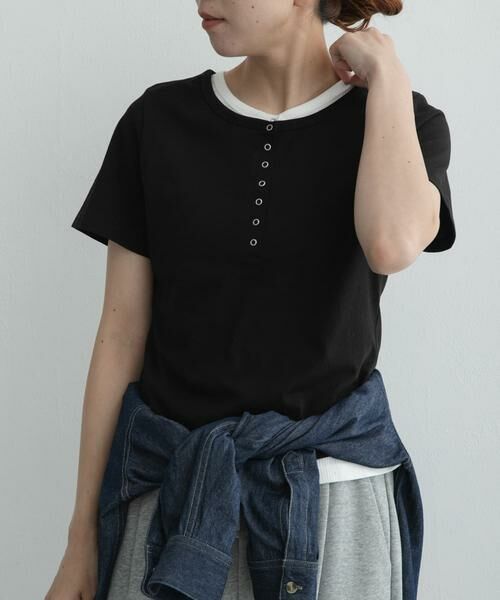 Sonny Label / サニーレーベル Tシャツ | レイヤードライクヘンリーネックプルオーバー（ブラック）