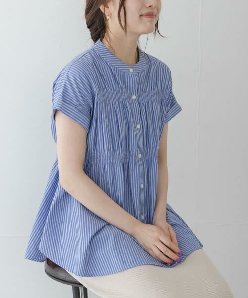 Sonny Label / サニーレーベル シャツ・ブラウス | バンドカラーシャーリングブラウス（ブルー）
