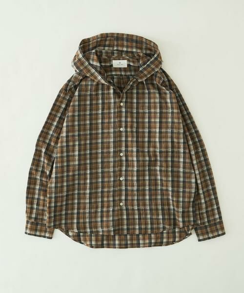 Sonny Label / サニーレーベル シャツ・ブラウス | チェックフーデッドシャツ（ブラウン系その他）