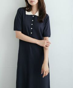 Sonny Label / サニーレーベル ワンピース | 配色襟ニットポロワンピース