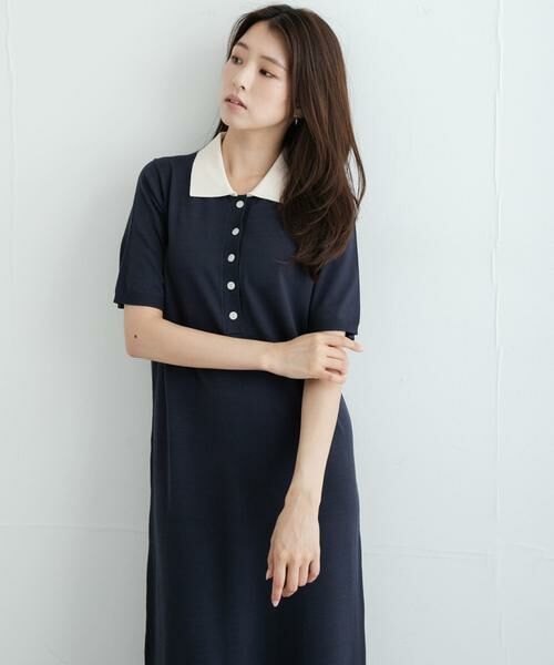 Sonny Label / サニーレーベル ワンピース | 配色襟ニットポロワンピース | 詳細9