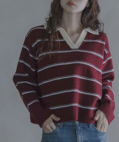 Sonny Label / サニーレーベル ニット・セーター | ウールブレンドボーダーニットポロシャツ