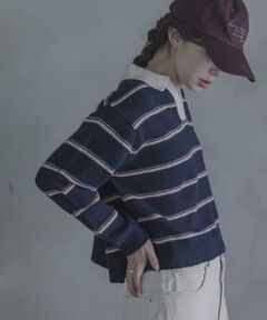 Sonny Label / サニーレーベル ニット・セーター | ウールブレンドボーダーニットポロシャツ