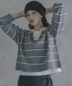 Sonny Label / サニーレーベル ニット・セーター | ウールブレンドボーダーニットポロシャツ