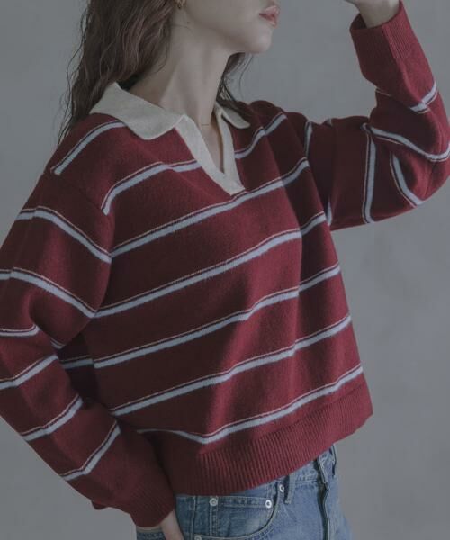 Sonny Label / サニーレーベル ニット・セーター | ウールブレンドボーダーニットポロシャツ | 詳細1