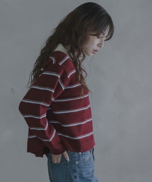 Sonny Label / サニーレーベル ニット・セーター | ウールブレンドボーダーニットポロシャツ | 詳細2