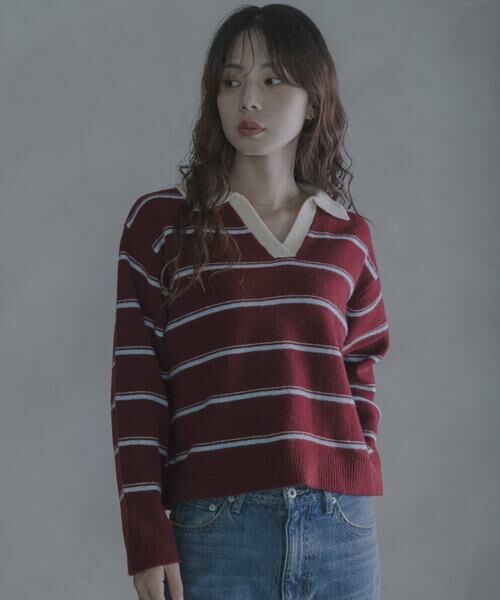 Sonny Label / サニーレーベル ニット・セーター | ウールブレンドボーダーニットポロシャツ | 詳細3