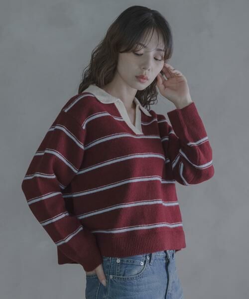 Sonny Label / サニーレーベル ニット・セーター | ウールブレンドボーダーニットポロシャツ | 詳細5