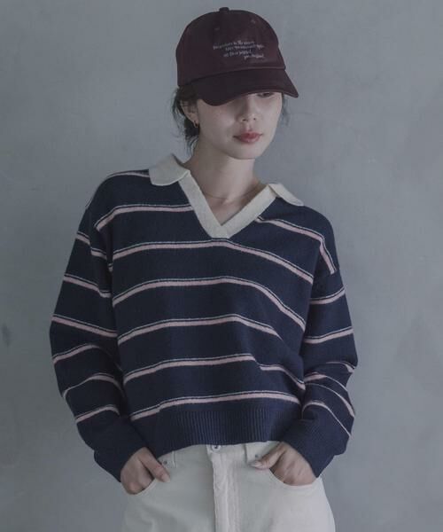 Sonny Label / サニーレーベル ニット・セーター | ウールブレンドボーダーニットポロシャツ | 詳細10