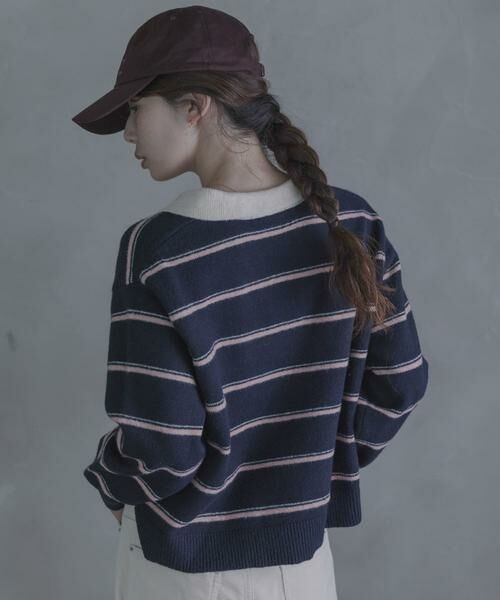 Sonny Label / サニーレーベル ニット・セーター | ウールブレンドボーダーニットポロシャツ | 詳細12