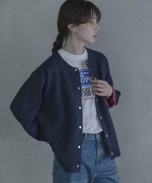 Sonny Label / サニーレーベル カーディガン・ボレロ | ダブルフェイスバイカラーカーディガン | 詳細12