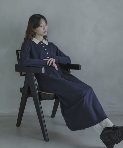 Sonny Label / サニーレーベル ワンピース | ニットポロワンピース（ネイビー）