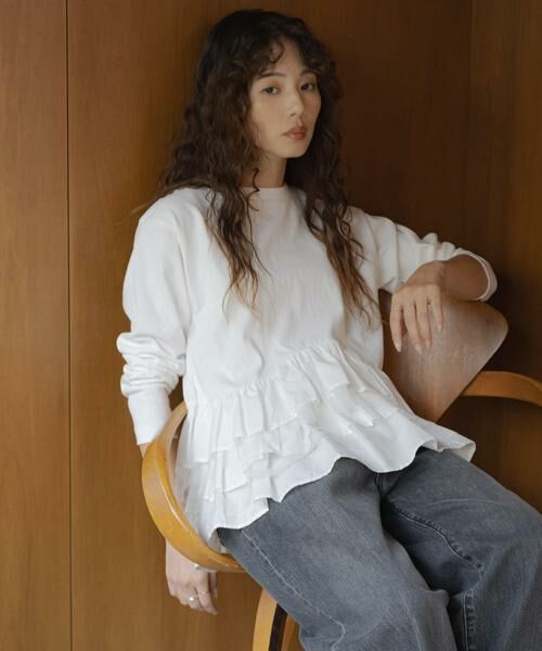 Sonny Label / サニーレーベル Tシャツ | 『WEB限定』ペプラムチュールフリルカットソー（オフホワイト）