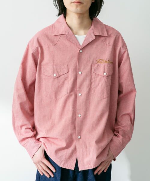 美品★FRAMeWORK｜定価1,3万 20SS ピンクベージュ リネンシャツ バンドカラーシャツ／半袖／ウォッシャブル／リネン／無地