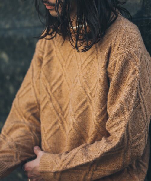 ＊＊Sonny Label / サニーレーベル ニット・セーター | ウールライクダイヤパターンニットプルオーバー（オレンジ）