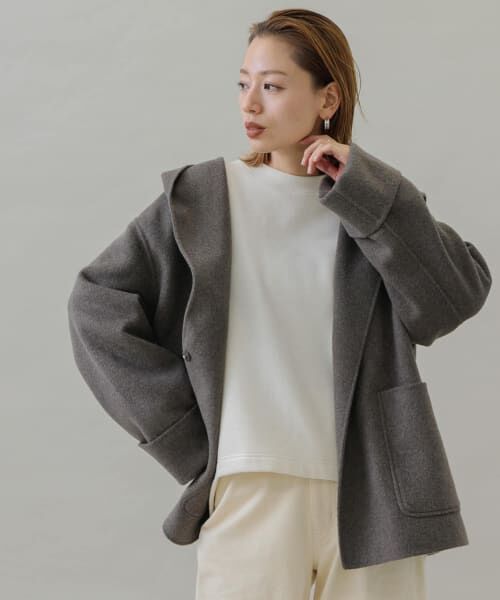 ＊＊Sonny Label / サニーレーベル その他アウター | ウールリバーフードミディコート（チャコール）