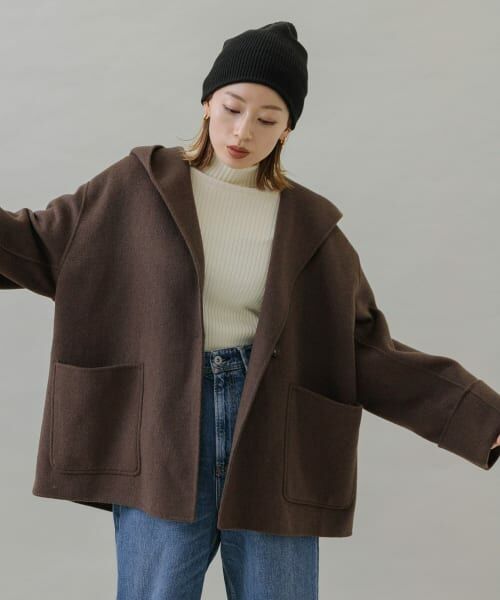 ＊＊Sonny Label / サニーレーベル その他アウター | ウールリバーフードミディコート（ブラウン）
