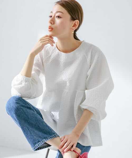 ＊＊Sonny Label / サニーレーベル シャツ・ブラウス | ふくれジャガードペプラムブラウス（オフ）