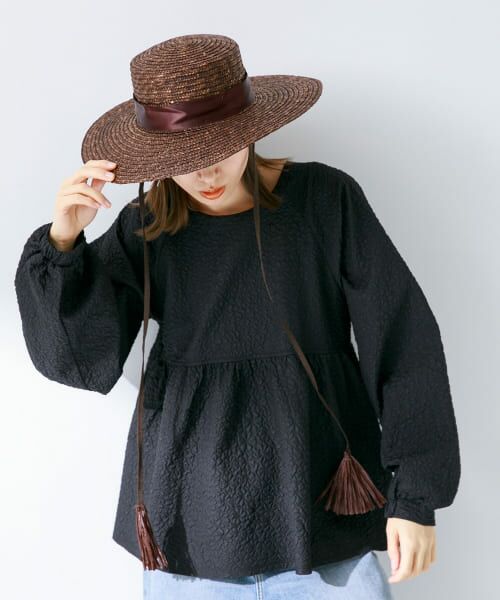 ＊＊Sonny Label / サニーレーベル シャツ・ブラウス | ふくれジャガードペプラムブラウス（ブラック）