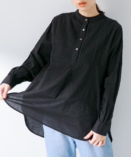 45R　フランネルシャツチュニック　フレアシルエット　千鳥格子　ゆったり　日本製 SARAHWEAR - インドファブリック 丸衿ブラウス Owl（ふくろう