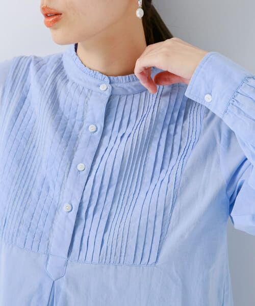 45R♪コットンフリルシャツブルースタンドカラー2