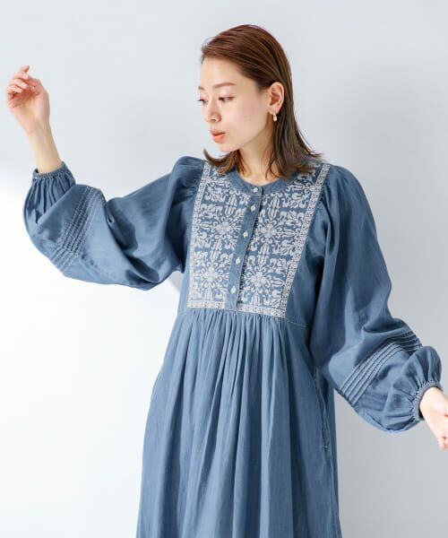 美品✨ヌキテパ エンブロイダリー デニムワンピース インディゴ 刺繍 リボン 美品✨ヌキテパ エンブロイダリー デニムワンピース インディゴ