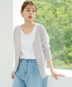 『イージーケア/UVカット』ミドル丈Vネックカーディガン