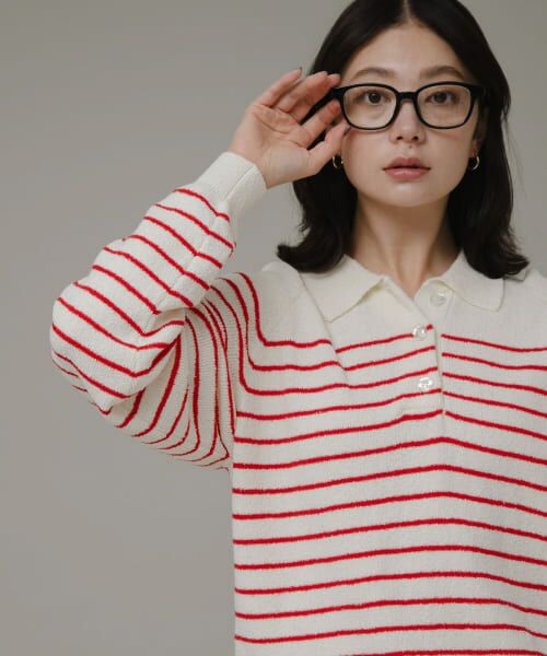 ＊＊Sonny Label / サニーレーベル ニット・セーター | ポロシャツニットボーダープルオーバー（OFF×RED）