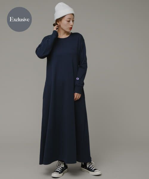 ＊＊Sonny Label / サニーレーベル ワンピース | 『別注』『Sサイズあり』Champion×Sonny Label　裏毛スウェットテントワンピース（ネイビー）