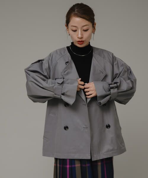 セール】 撥水ノーカラーショートトレンチコート （トレンチ