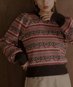 フェアアイル柄パフスリニットプルオーバー