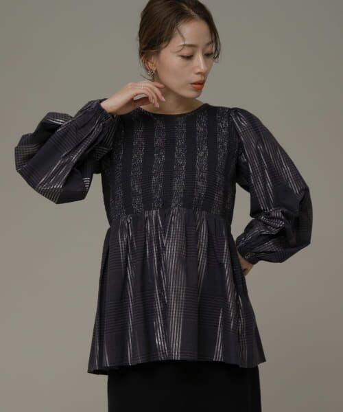 ＊＊Sonny Label / サニーレーベル シャツ・ブラウス | シャーリングシャイニーチェックブラウス（ブラック系）