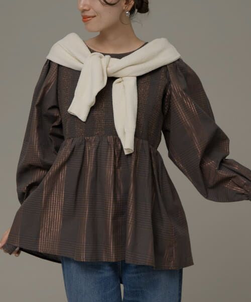 ＊＊Sonny Label / サニーレーベル シャツ・ブラウス | シャーリングシャイニーチェックブラウス（ベージュ系）