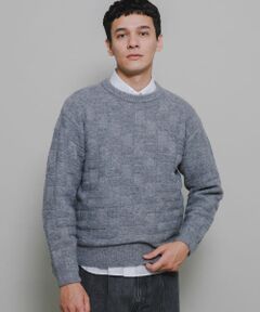 ブロック柄クルーネックニットプルオーバー