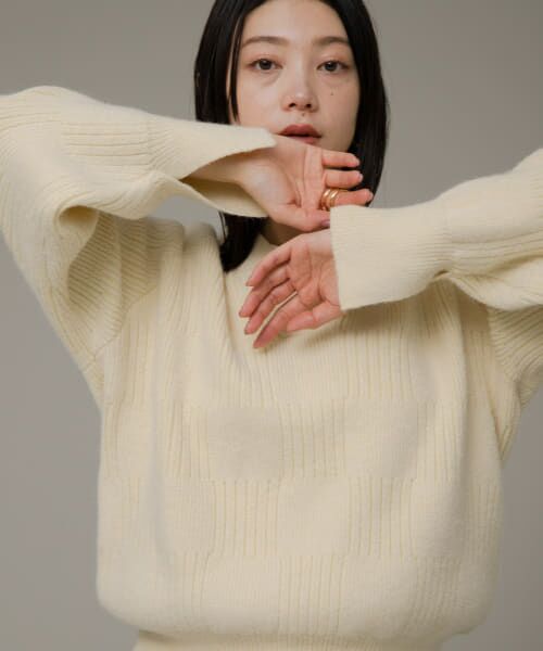 ＊＊Sonny Label / サニーレーベル ニット・セーター | Vネック配色スクエアパターンニット（オフ系）