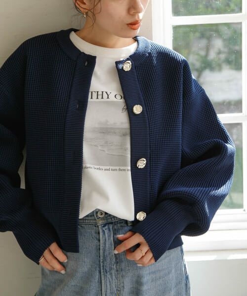 新品未使用★ Rene カーディガン　長袖　ネイビー Rene レースカーディガン ネイビー