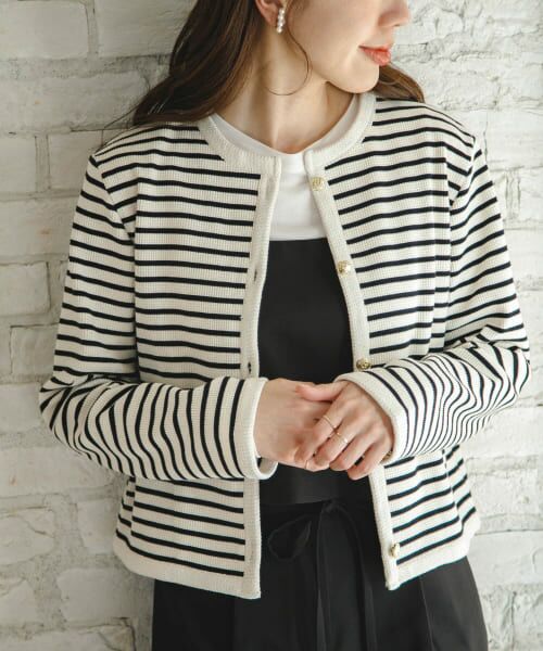 ＊＊Sonny Label / サニーレーベル カーディガン・ボレロ | 『WEB/一部店舗限定』金ボタンワッフルカーディガン（ボーダー）