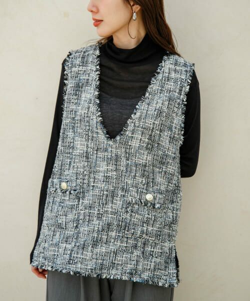 ＊＊Sonny Label / サニーレーベル ベスト | 『WEB/一部店舗限定』ツイードVネックベスト（ブラック）