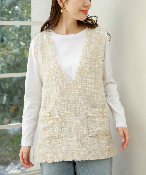 ＊＊Sonny Label / サニーレーベル ベスト | 『WEB/一部店舗限定』ツイードVネックベスト（ベージュ）