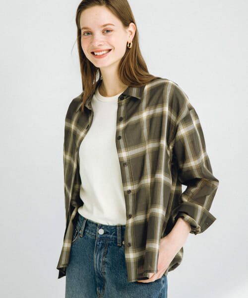 ＊＊Sonny Label / サニーレーベル シャツ・ブラウス | シアーチェックシャツ（チャコール系）