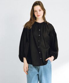 エアリーコットンボイルギャザーブラウス