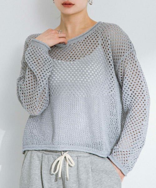 ＊＊Sonny Label / サニーレーベル ニット・セーター | スパンコールメッシュニットプルオーバー（ブルーグレー）