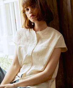 『WEB限定』バンドカラーコットンレースシャツ