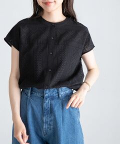『WEB限定』バンドカラーコットンレースシャツ